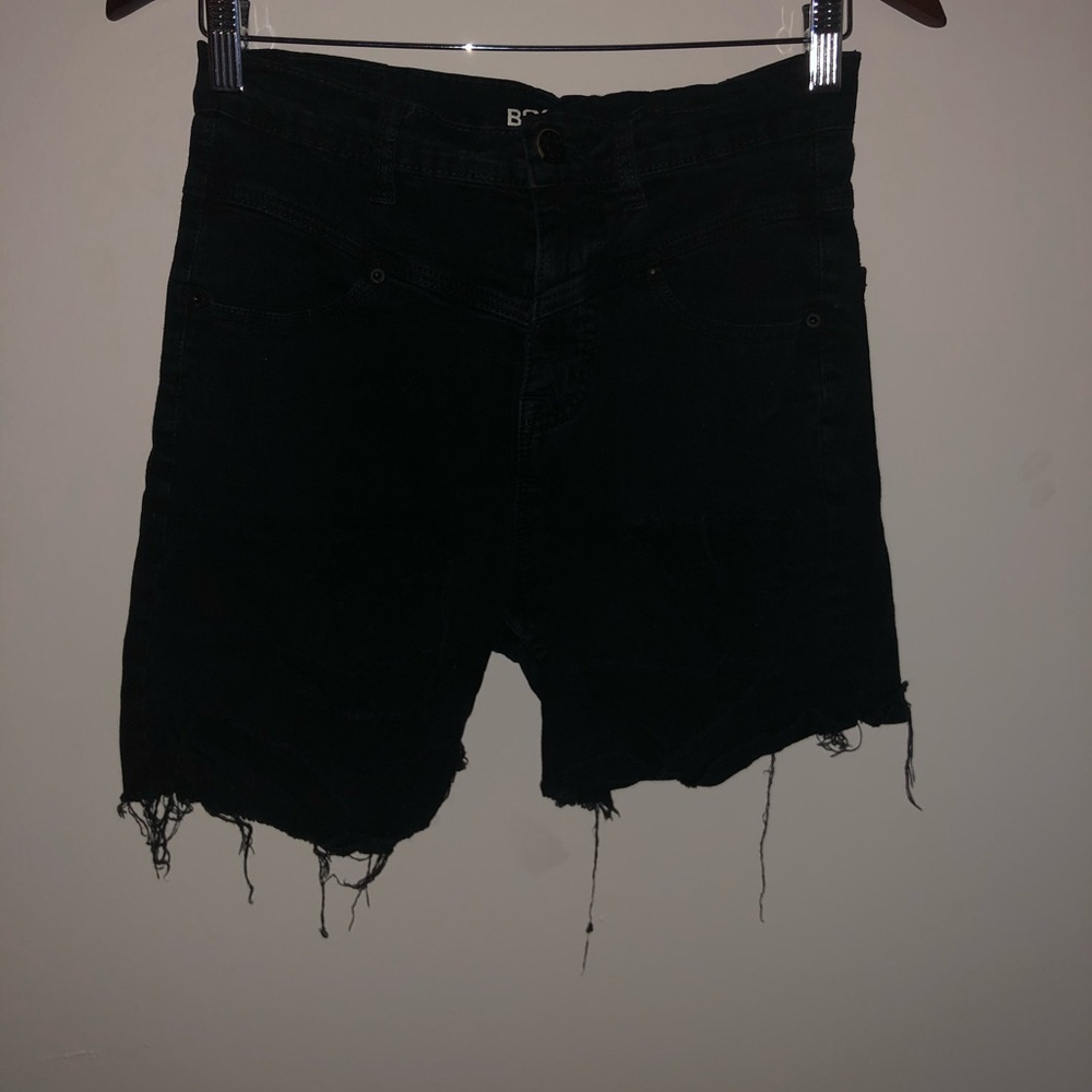Black denim distressed shorts